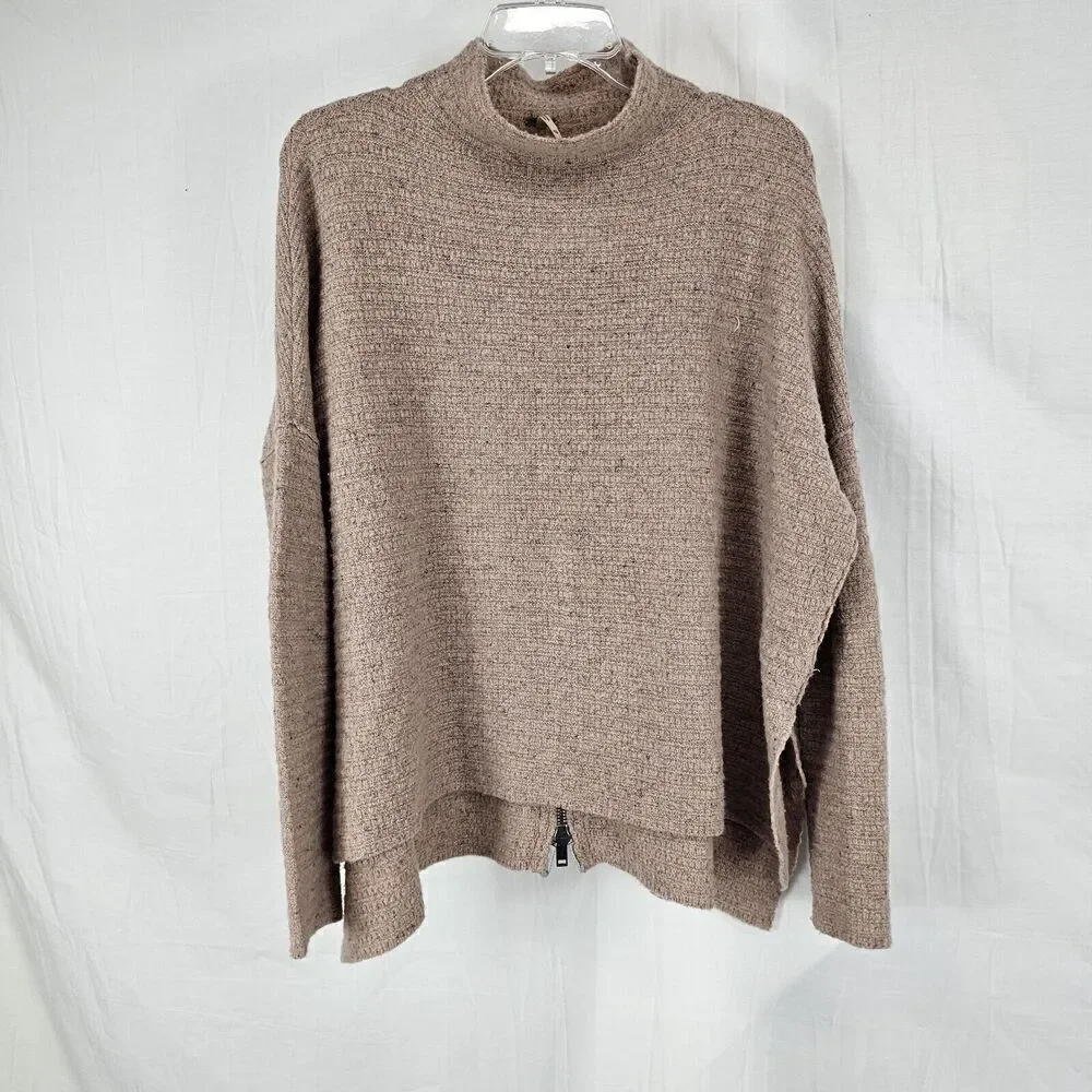Free People Arctic Fox Zip Back Sweater In Pink Size XS Long Sleeve Oatmeal - Picture 2 of 8